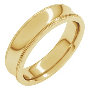 14K Yellow  Gold 5 Mm  Milgrain Concave Comfort Fit With Edge Band Size 10