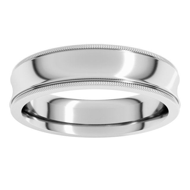 14K White Gold Standard Weight Milgrain Concave Comfort Fit With Edge Band