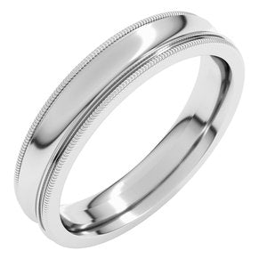 18K White Gold Milgrain Concave Comfort Fit With Edge Band Size 8