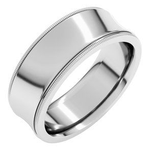 14K White  Gold 7 Mm  Milgrain Concave Comfort Fit With Edge Band Size 12