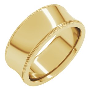 14K Yellow  Gold 8 Mm  Milgrain Concave Comfort Fit With Edge Band Size 6
