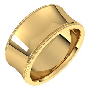 14K Yellow  Gold 9 Mm  Milgrain Concave Comfort Fit With Edge Band Size 4.5