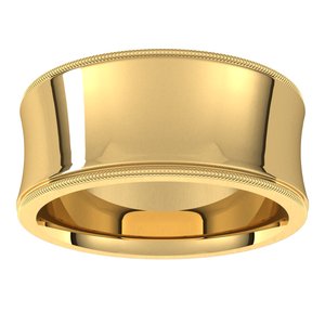 14K Yellow  Gold 9 Mm  Milgrain Concave Comfort Fit With Edge Band Size 4.5