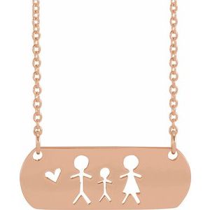 14K Rose Gold Father-Son-Mother 21.5 X 8 Mm 18 In Polished Stick Figure Family Necklace