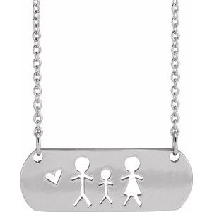 14K White Gold Father-Son-Mother 21.5 X 8 Mm 18 In Polished Stick Figure Family Necklace