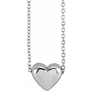 Sterling Silver  Puffed Heart Necklace, Length: 18 In