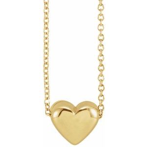 14K Yellow Gold  Puffed Heart Necklace, Length: 18 In