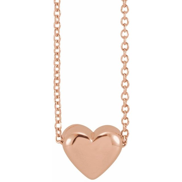 14K Rose Gold 16-18 In Polished Puffed Heart Necklace