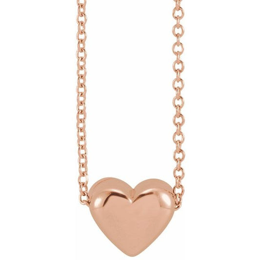 14K Rose Gold 16-18 In Polished Puffed Heart Necklace
