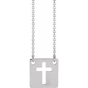 Sterling Silver 12 X 12 Mm 18 In Polished Geometric Pierced Cross Necklace