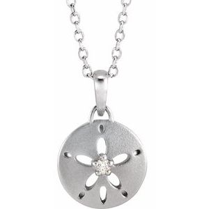 14K White Gold Round 1.5Mm G-H I1 .015 Ct Natural Diamond Sand Dollar Necklace, Length: 18 In
