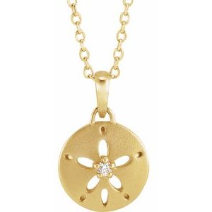 14K Yellow Gold Round 1.5Mm G-H I1 .015 Ct Natural Diamond Sand Dollar Necklace, Length: 18 In