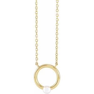 14K Yellow Gold Pearl 3 Mm  Cultured White Seed Pearl Solitaire Necklace, Length: 18 In