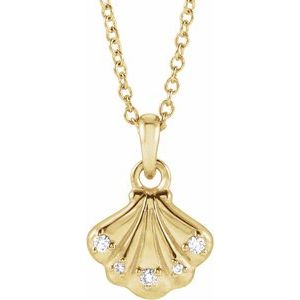 14K Yellow Gold Round 1.3Mm G-H I1 .03 Ctw Natural Diamond Seashell Necklace, Length: 18 In