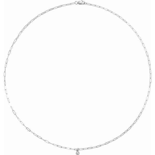 14K White Gold 1-Stone Round 3 Mm I1, G-H 16 In Polished 1/10 Ct Natural Diamond Bezel-Set Necklace
