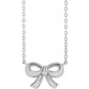 Sterling Silver 13.33 X 8.42 Mm 18 In Polished Metal Bow Necklace