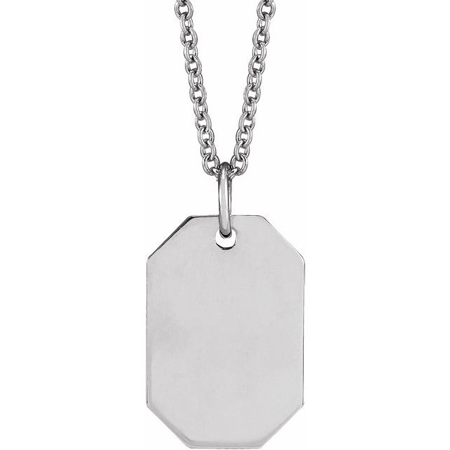 14K White Gold 16.37 X 9.17 Mm 16-18 In Polished Engravable Dog Tag Necklace