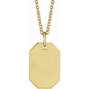 14K Yellow Gold 16.37 X 9.17 Mm 16-18 In Polished Engravable Dog Tag Necklace