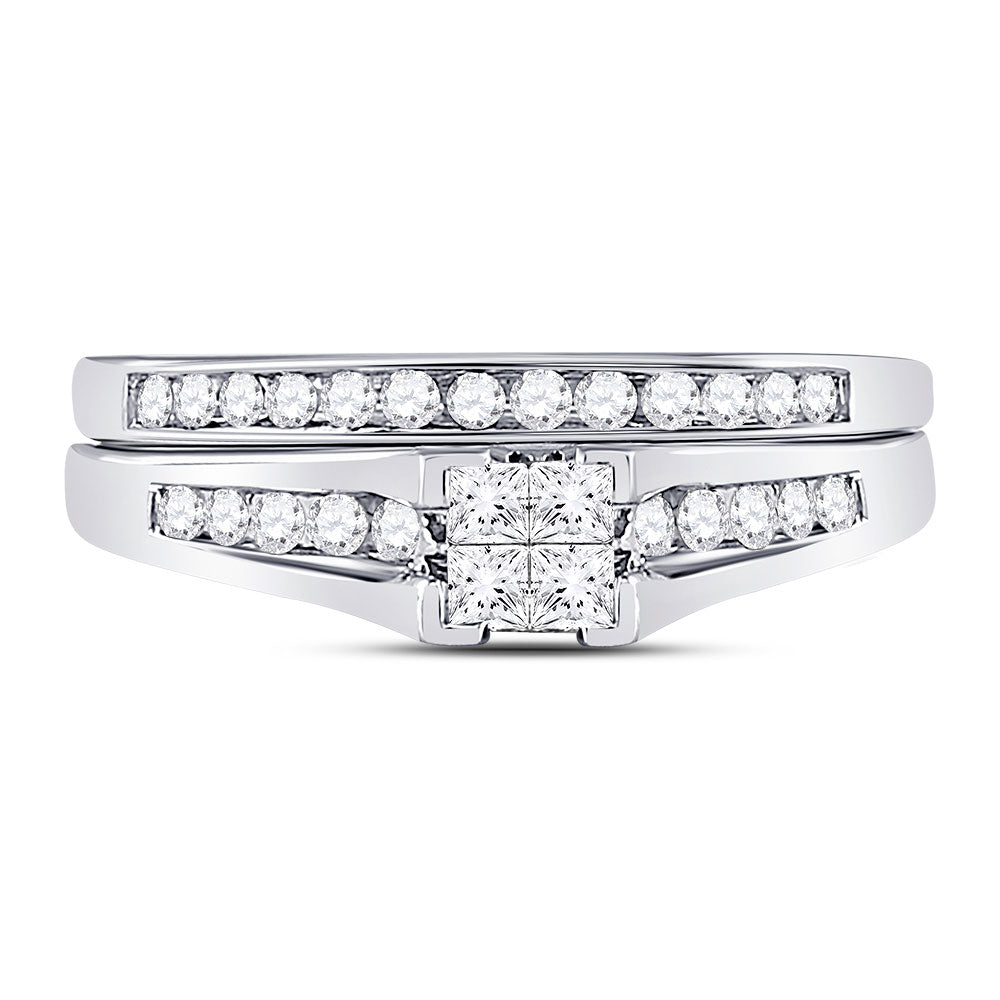 10K White Or Yellow Gold Princess Diamond Bridal Wedding Ring Band Set , Womens Size: 5-10