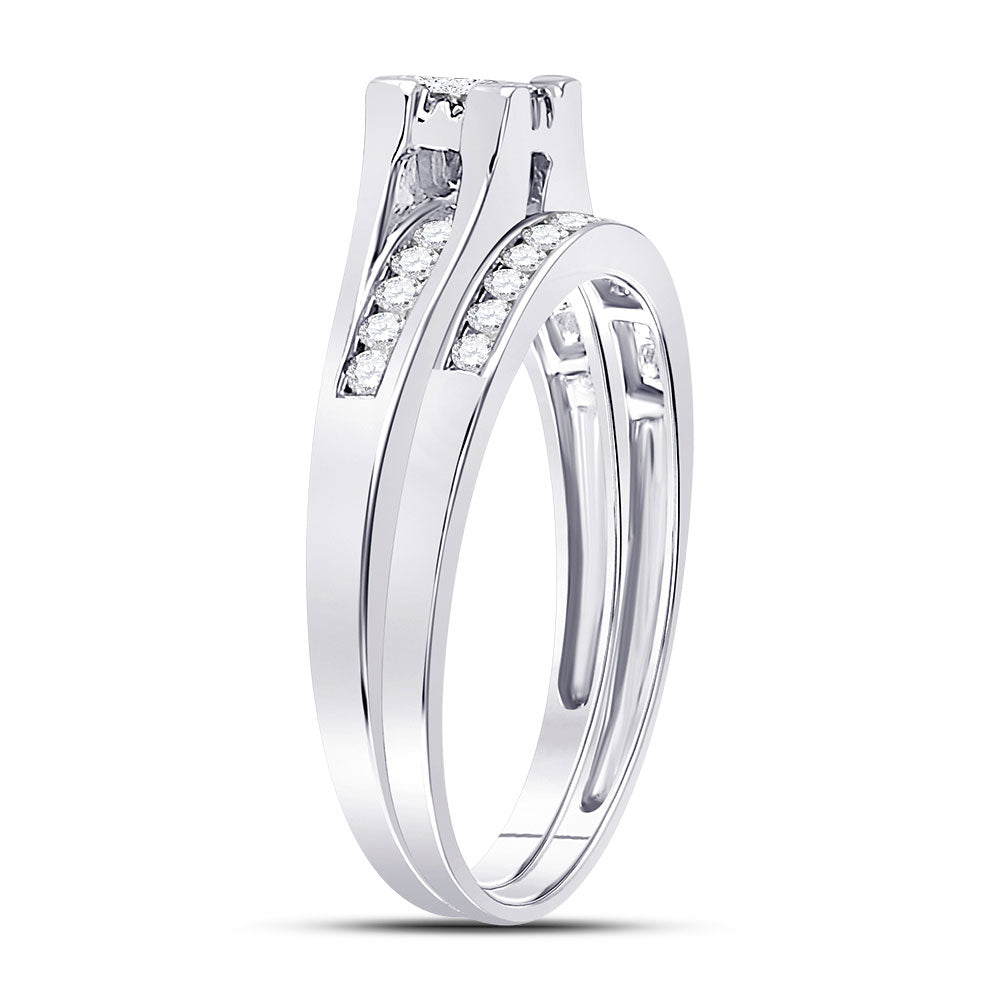 10K White Or Yellow Gold Princess Diamond Bridal Wedding Ring Band Set , Womens Size: 5-10