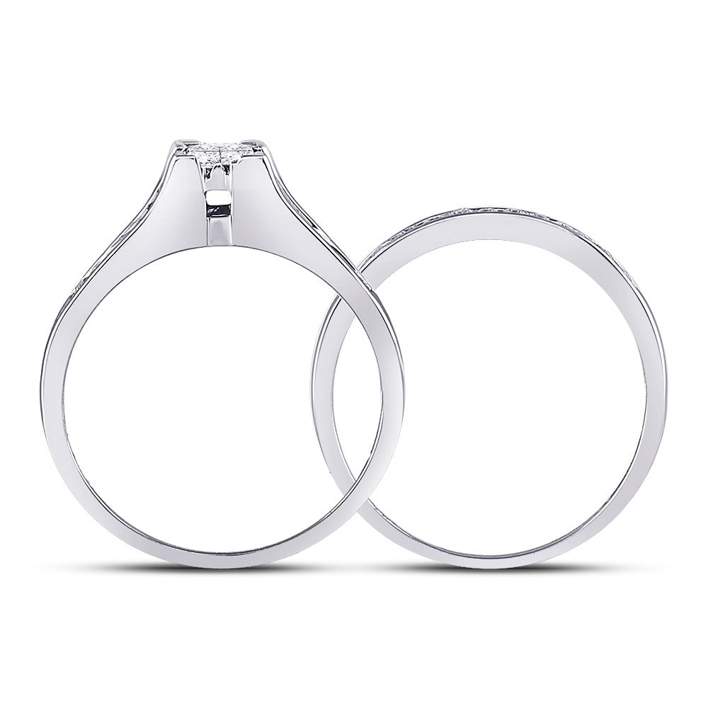 10K White Or Yellow Gold Princess Diamond Bridal Wedding Ring Band Set , Womens Size: 5-10