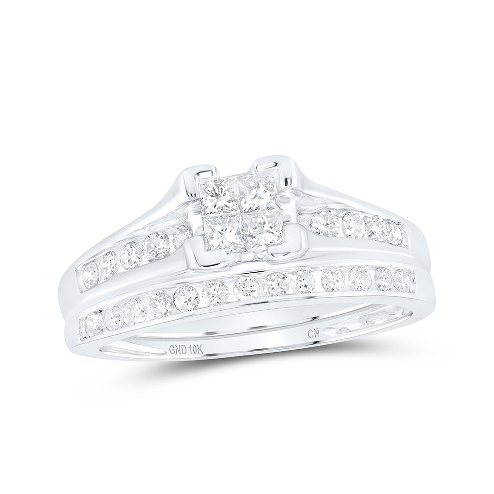 10K White Or Yellow Gold Princess Diamond Bridal Wedding Ring Band Set , Womens Size: 5-10