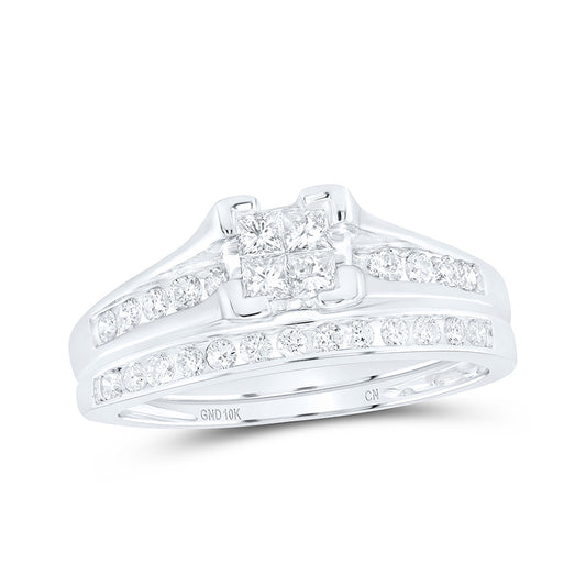 10K White Or Yellow Gold Princess Diamond Bridal Wedding Ring Band Set , Womens Size: 5-10