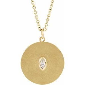 14K Yellow Gold Marquise 3.5 X 1.75Mm Ghi I1 .05 Ct Natural Diamond Disc Necklace, Length: 18 In