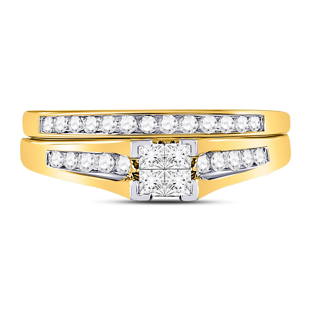 10K White Or Yellow Gold Princess Diamond Bridal Wedding Ring Band Set , Womens Size: 5-10