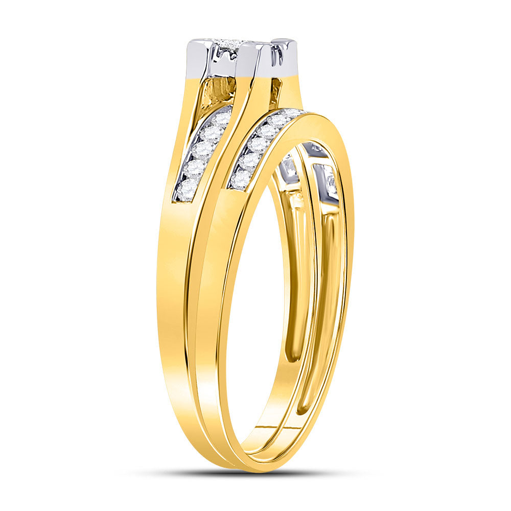10K White Or Yellow Gold Princess Diamond Bridal Wedding Ring Band Set , Womens Size: 5-10