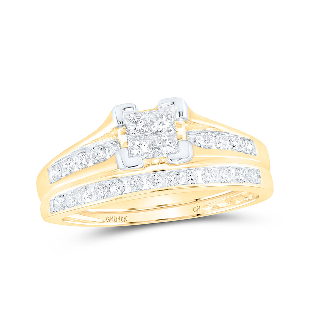 10K White Or Yellow Gold Princess Diamond Bridal Wedding Ring Band Set , Womens Size: 5-10