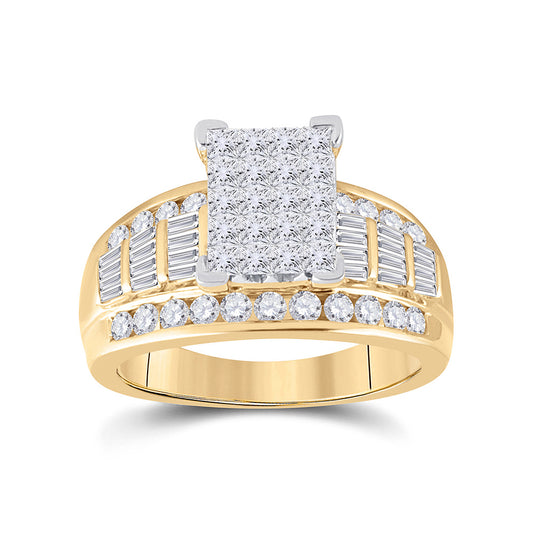 10K Yellow Gold Princess Diamond Cluster Bridal Wedding Engagement Ring 1-1/2 Cttw, Womens Size: 5-10