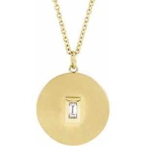 14K Yellow Gold Straight Baguette 3.5 X 1.75Mm Ghi Si2-Si3 .08 Ct Natural Diamond Disc Necklace, Length: 18 In