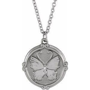 Sterling Silver 14.5 X 13.07 Mm 16-18 In Polished Butterfly Medallion Necklace