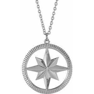 14K White Gold 19.72 X 18 Mm 16-18 In Polished Compass Necklace