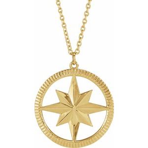 14K Yellow Gold 19.72 X 18 Mm 16-18 In Polished Compass Necklace
