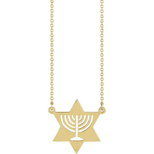 14K Yellow Gold 18.9 X 18.9 Mm 18 In Polished Menorah Necklace