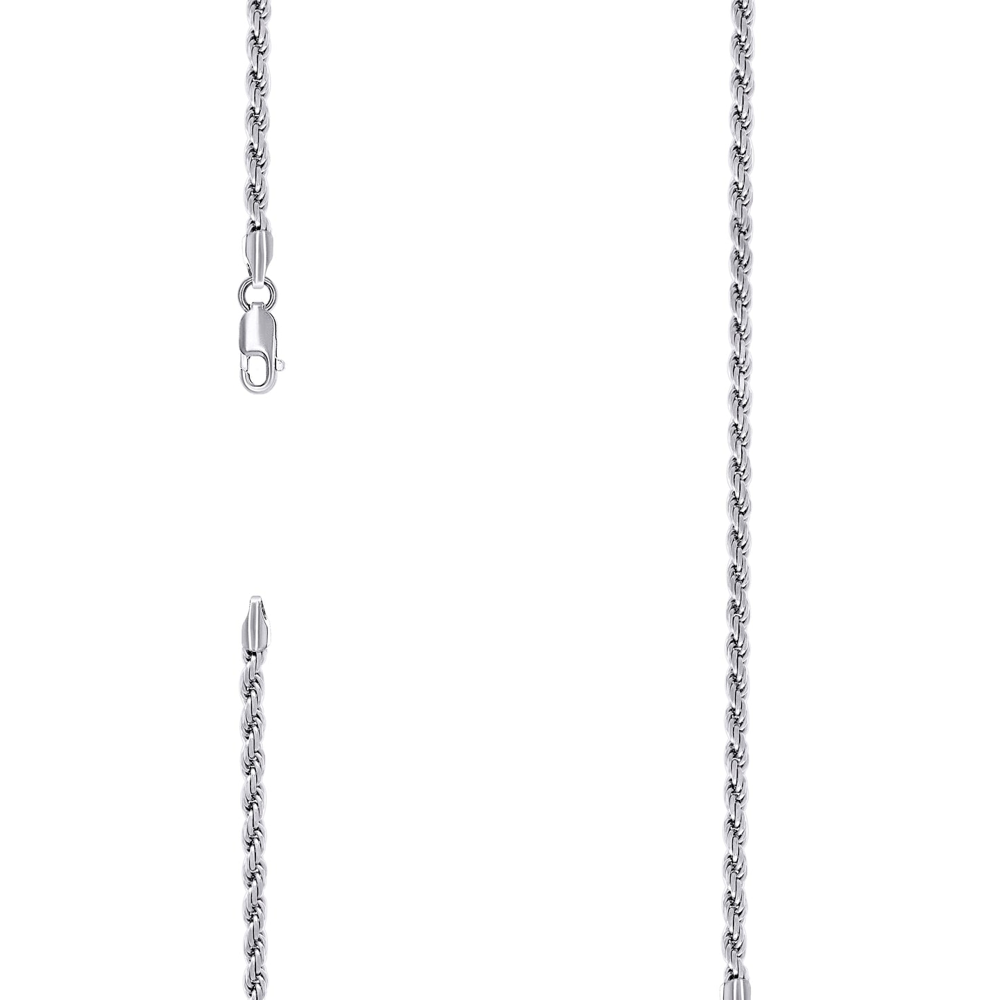Sterling Silver Rhodium Plated Solid Rope Silver Chain