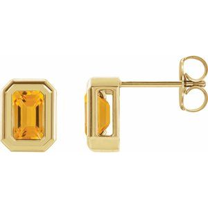 14K Yellow Gold Emerald 5 X 3 Mm Solitaire Bezel-Set Earrings