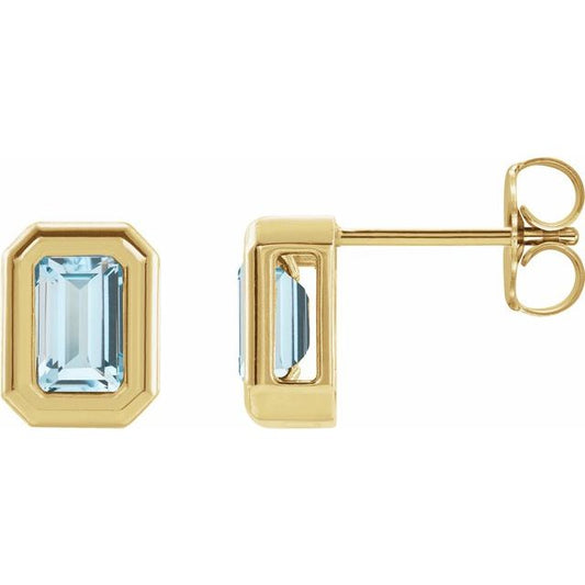 14K Yellow Gold Emerald 5 X 3 Mm Friction Backs Polished Solitaire Bezel-Set Earrings