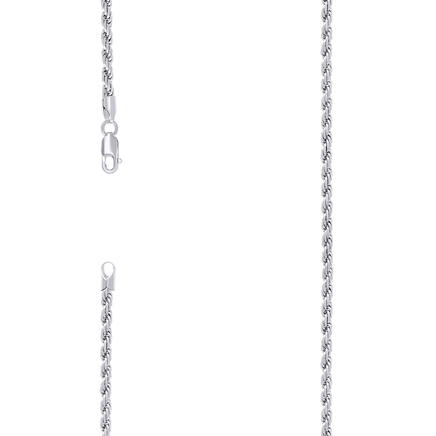 Sterling Silver Rhodium Plated Solid Rope Silver Chain