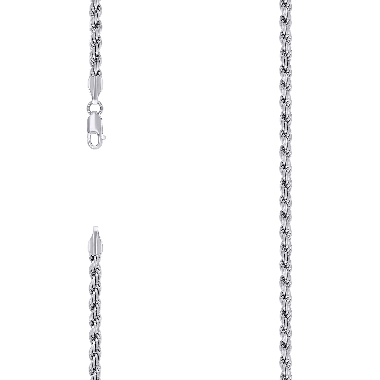 Sterling Silver Rhodium Plated Solid Rope Silver Chain