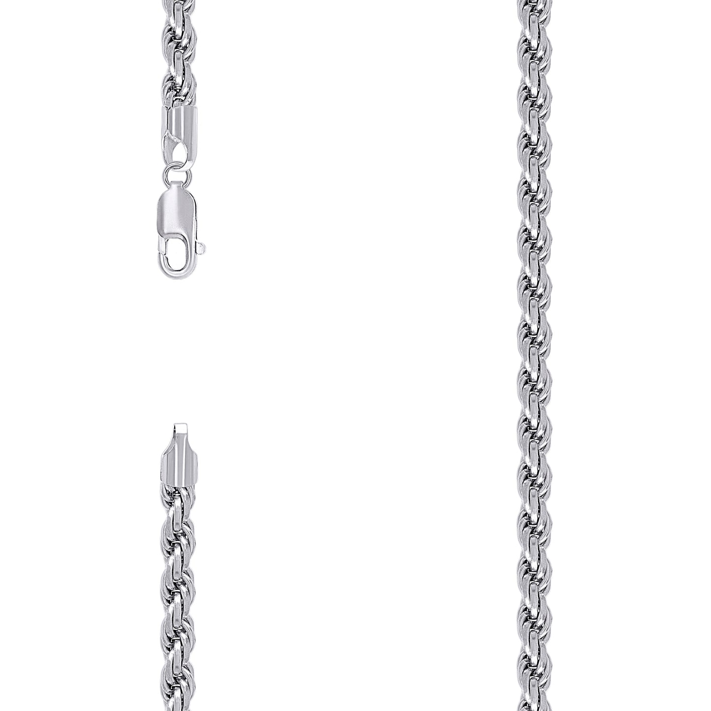 Sterling Silver Rhodium Plated Solid Rope Silver Chain