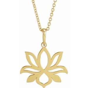 14K Yellow Gold  Petite Lotus Necklace, Length: 18 In