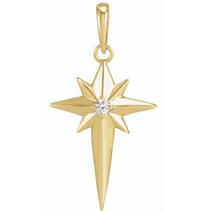 14K Yellow Gold Round 1.8Mm G-H I1 .03 Ctw Natural Diamond Star Cross Pendant