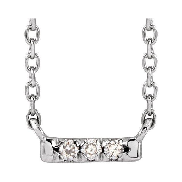 14K White Gold 3-Stone Round 1.3 Mm I1, G-H 18 In Polished .03 Ctw Natural Diamond French-Set Bar Necklace
