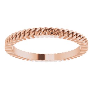 14K Rose Gold 2 Mm Polished Ladies Chain Link Inspired Band Size 7