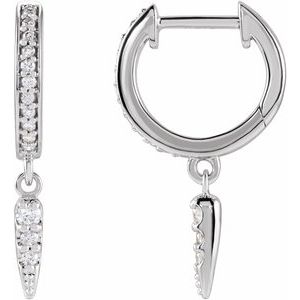 14K White Gold Round 1/5 Ctw Natural Diamond Hinged Hoop Dangle Earrings