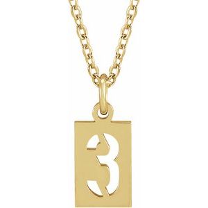 14K Yellow Gold Numeral 3 12.41 X 5.32 Mm 16-18 In Polished Pierced Numeral Dog Tag Necklace