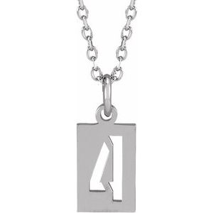 Sterling Silver Numeral 4 12.41 X 5.32 Mm 16-18 In Polished Pierced Numeral Dog Tag Necklace